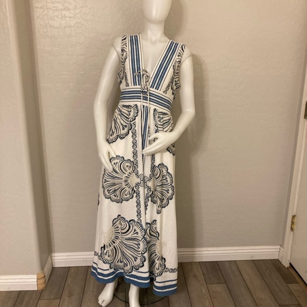 Christian Lacroix White and Blue Maxi Dress